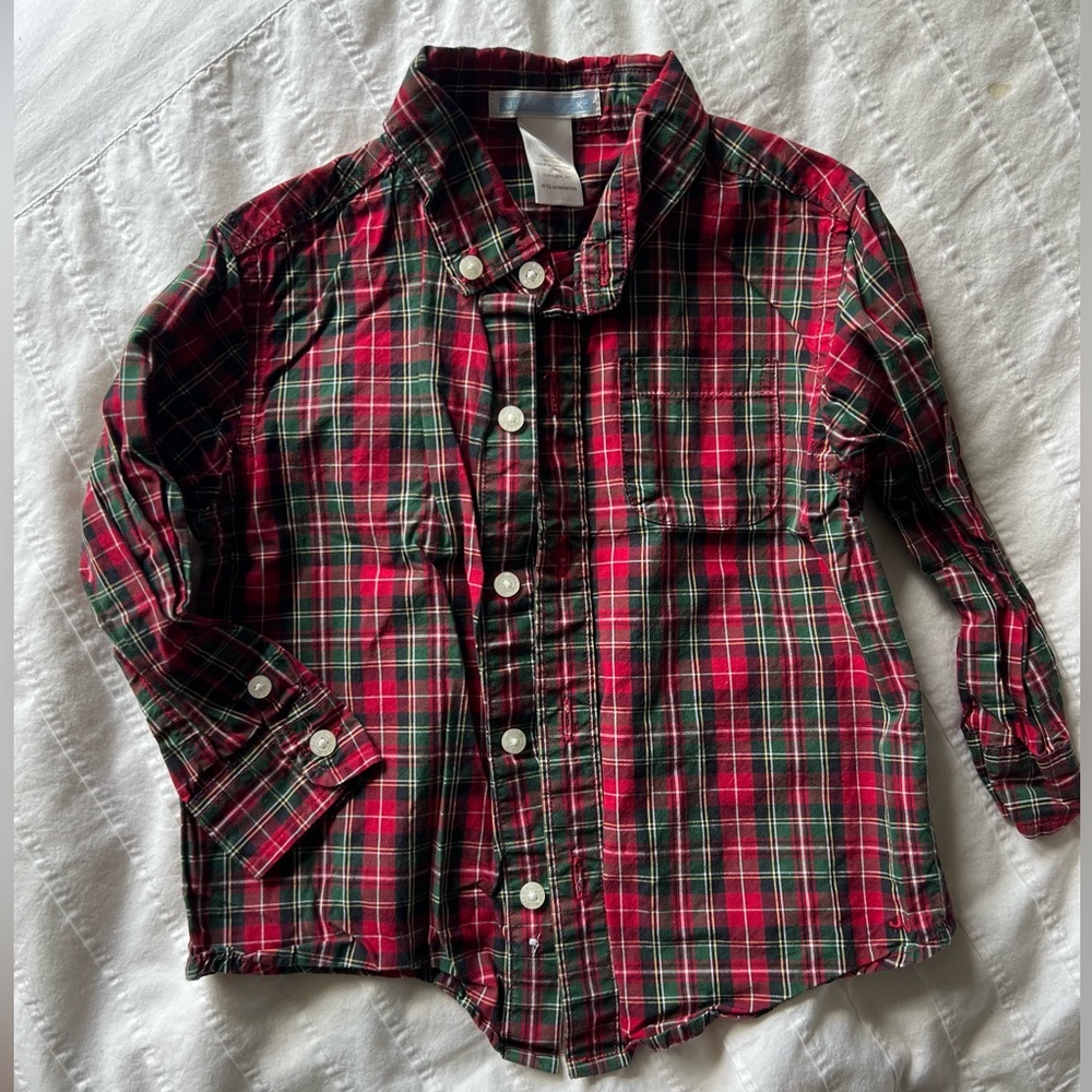 Janie and Jack Dark Red Tartan Dress shirt 18-24 months